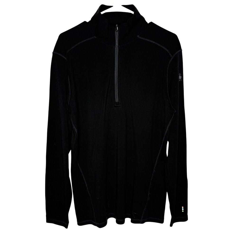 Smartwool Merino 250 Mens Large Black Quarter Zip Base Layer Pullover Wool Top
